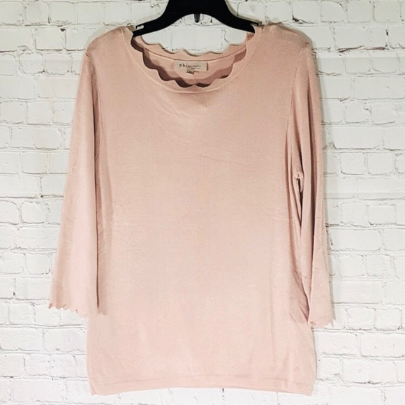 PHILOSOPHY Scalloped Hem Blush Pink Sweater Size Medium - Picture 3 of 7
